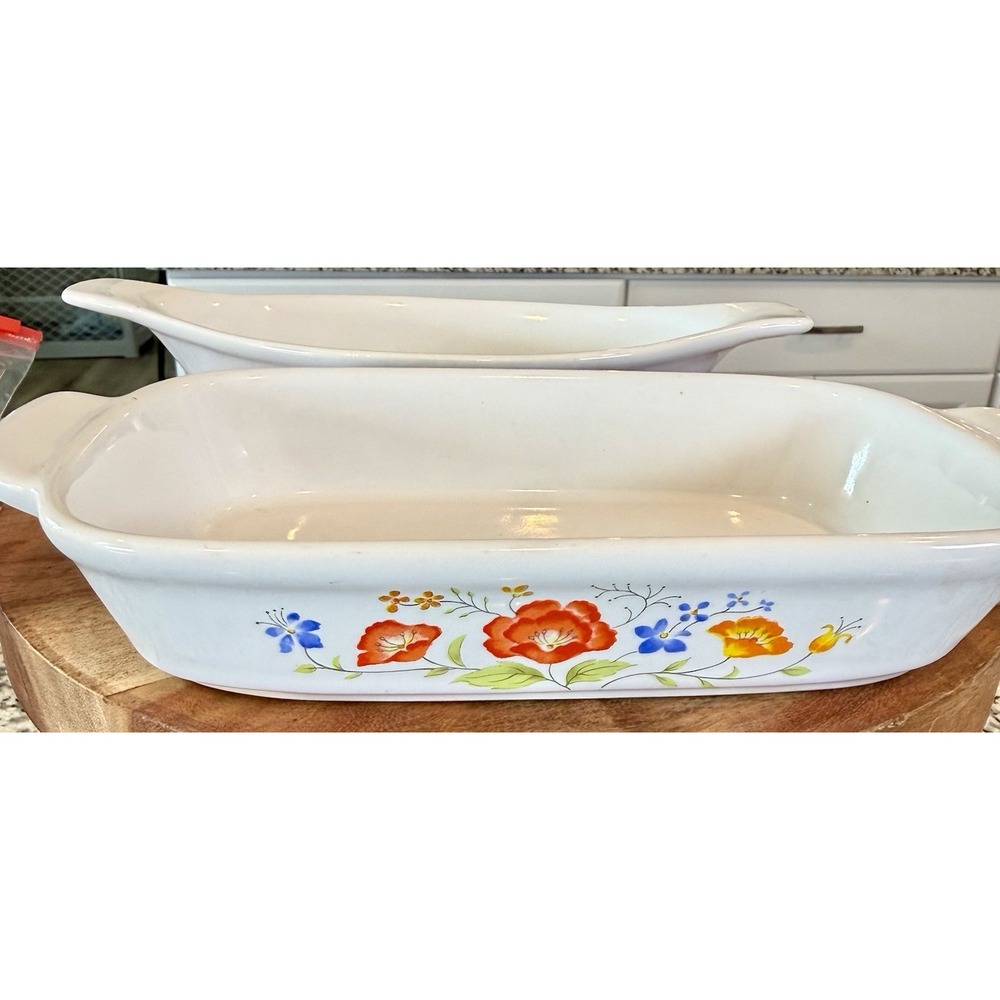 2 Vintage Floral Oven Proof Floral Ceramic Interpur  Japan  9x25" Handles 1970s - Picture 5 of 7
